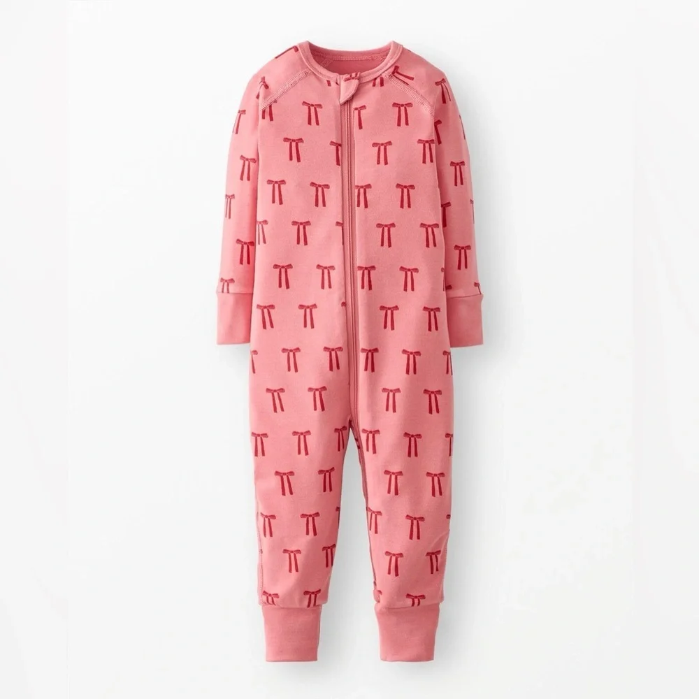 NWT Hanna Andersson Pink and Red Bow Hanna Soft Sleeper Pajamas Footies